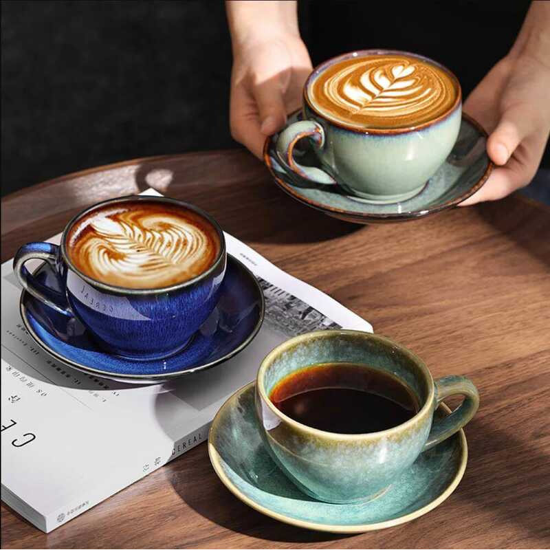 C 1Pc300ml Retro Ceramic Coffee Cup And Saucer Coffee Mug Suitable For Afternoon Milk Cup Latte Cup