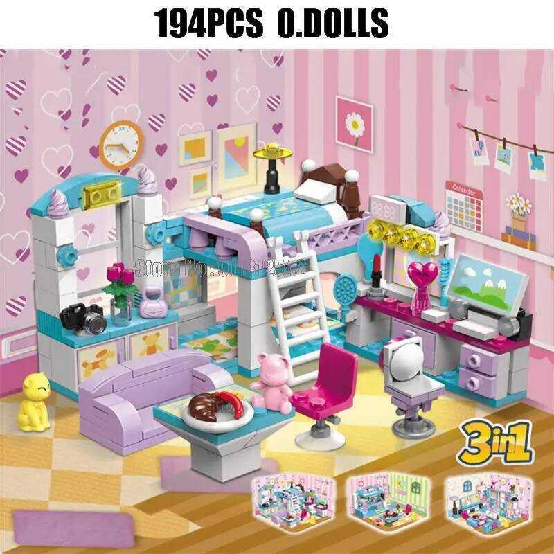 C 14Pcs 3In1 Girl Bedroom Building Bloc Toy