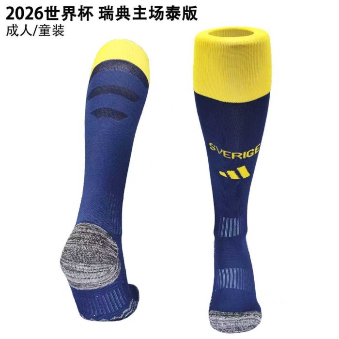 26th World Cup Sweden Home Football Socks ถุงเท้าด้านล่างถุงน่อง Over-the-Knee ถุงเท้าฟุตบอลโลกสําหร