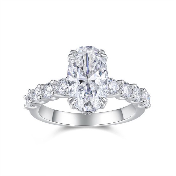 รวม 4ct เต็ม moissanite Diamond รูปไข่ยาว moissanite งานแต่งงานแหวน
