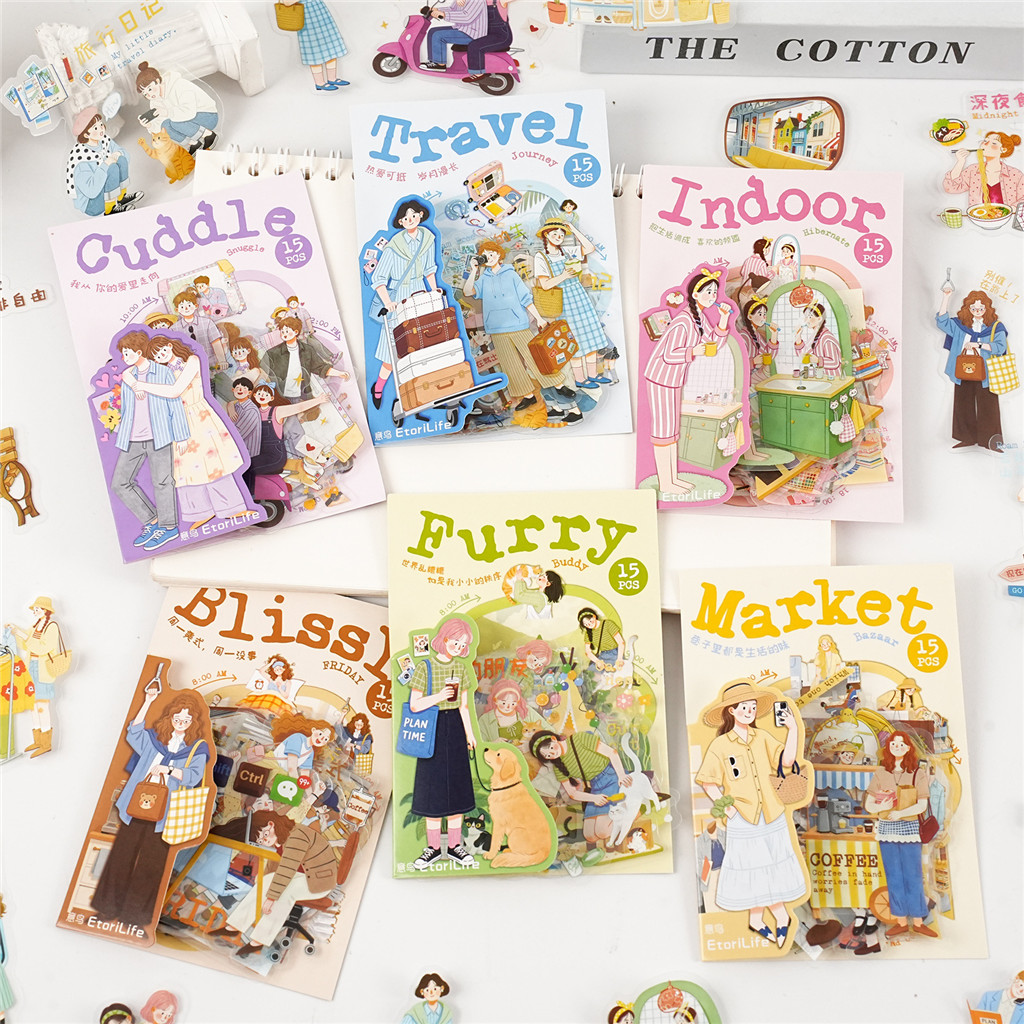 15 ชิ้น/ล็อต Kawaii เครื่องเขียนสติกเกอร์ Little Joy ในวัน DIY Junk Journal กระดาษ Planner สติกเกอร์ตกแต่ง
