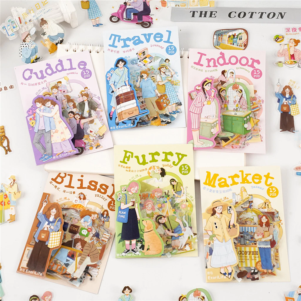15 ชิ้น/ล็อต Kawaii เครื่องเขียนสติกเกอร์ Little Joy ในวัน DIY Junk Journal กระดาษ Planner สติกเกอร์ตกแต่ง