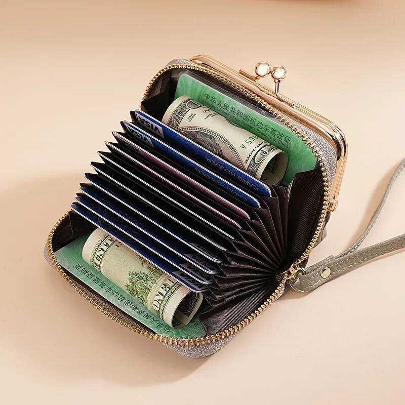 C New Women Card Holder 2 In 1 Wallet Ladies Coin Purse Multi-Card Bit Change Wallet With Kiss Lock