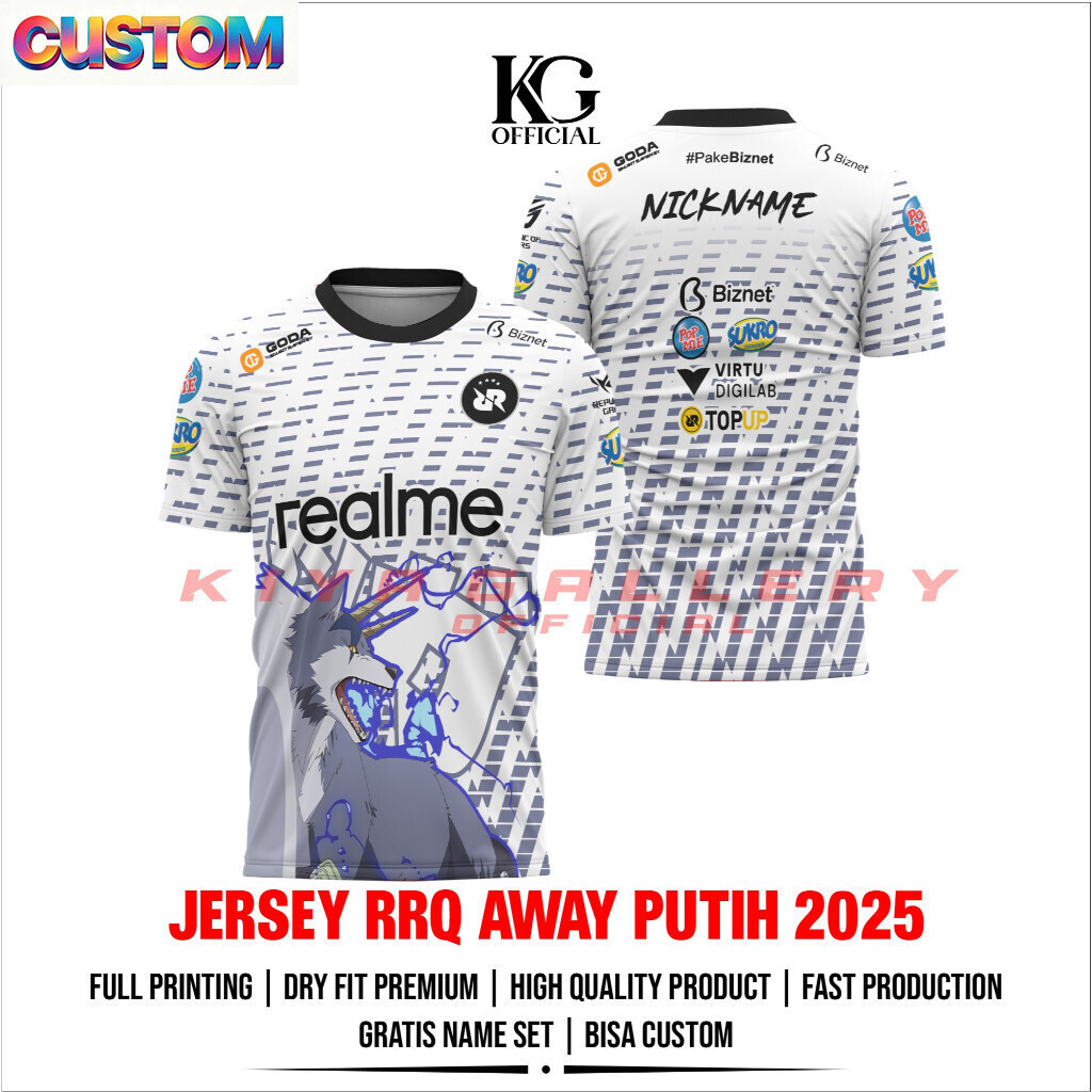 ปรับแต่งฟรี Team Jersey RRQ AWAY WHITE GAMING JERSEY ฟรี NAME
