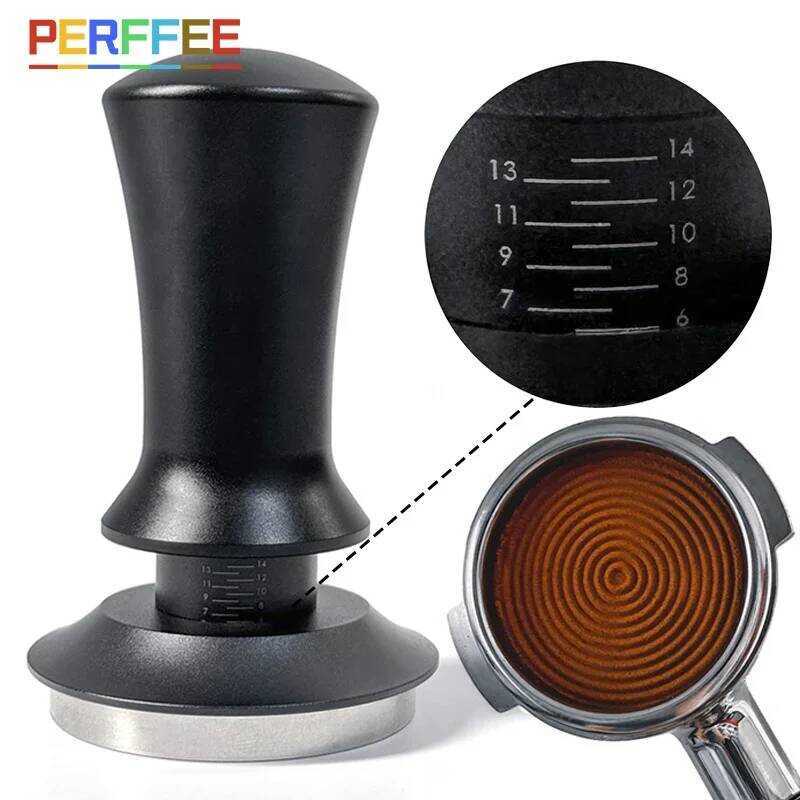 C Coffee Tamper 54Mm Ripple Base Espresso Tamper Barista Spring Loaded Coffee Tamper With Depth Ind