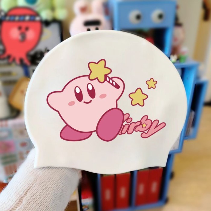 Kirby Star Swim Cap Womens Adult Silicone High Elasticity Waterproof Plus Size Cute Training Swim Ca