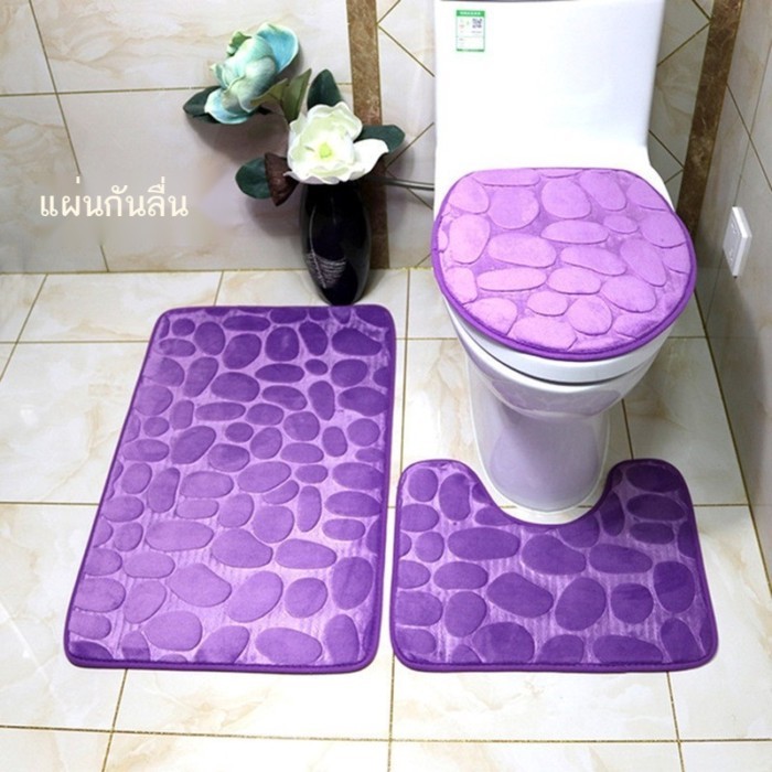 [ขายดี] ปะการัง ขนแกะ พรมปูพื้นกันลื่นดูดซับห้องน้ําสามชิ้น