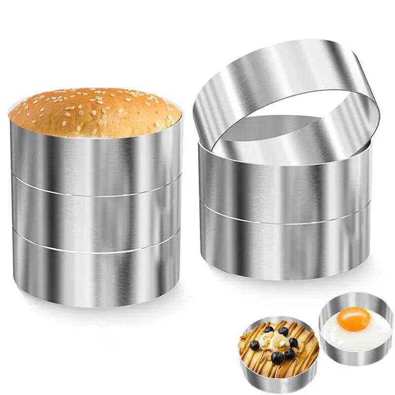 C 6Pcs Burger Bun Rings Stainless Steel Round Se Rings Non-Stick Burger Baking Molds Cooking Rings
