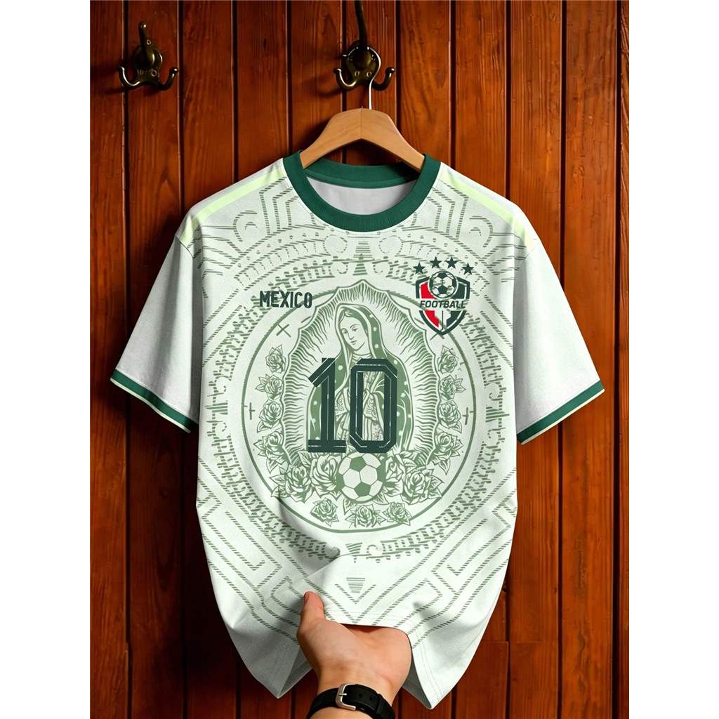 มีไซส์เด็กและผู้ใหญ่ เสื้อฟุตบอลแขนสั้นพิมพ์ลายดอกไม้ Retro Mexican Mayan คอลูกเรือทรงกว้าง เสื้อยืดฟุตบอล. เสื้อยืดพิมพ์ลาย ไม่จํากัดเพศ