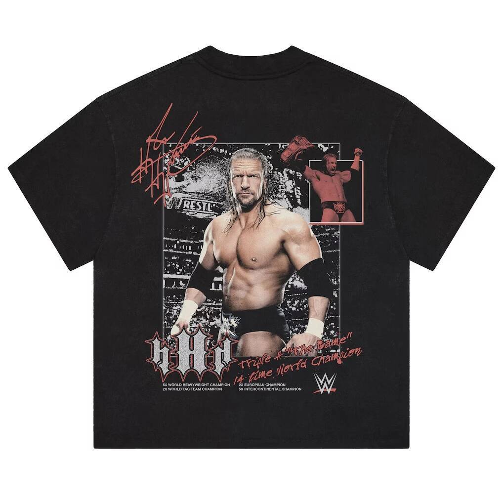 Triple H ผ้าฝ้าย 100% ชายเสื้อขนาดใหญ่กราฟิกสีดําเสื้อ 2026 ฤดูร้อนใหม่ผู้หญิง Y2k ขายร้อน O-คอ retr