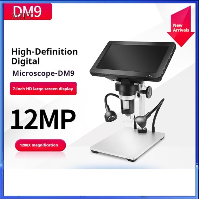 DM9 1200X 7 inch Magnifying Digital Microscope with Reflect Cover High Resolution 1080FHD Video LED