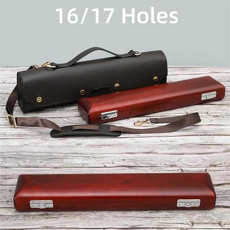 C Portable Storage Case For 16 17 Hol Flute PU Leather Portable Flute Protective Wooden Box Musical