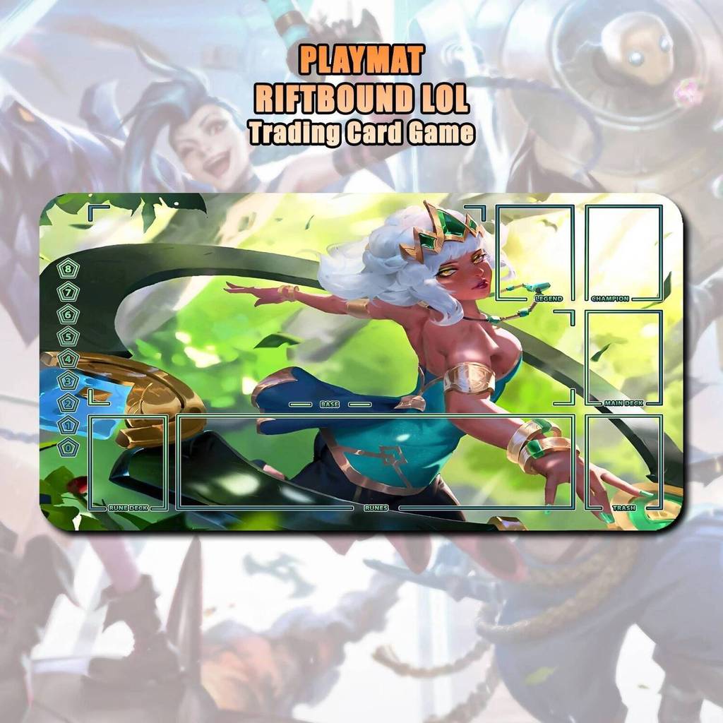 Playmat Qiyana Riftbound LOL TCG Magic Card Battle Mat 350X600mm Stitching Edge Mousepad