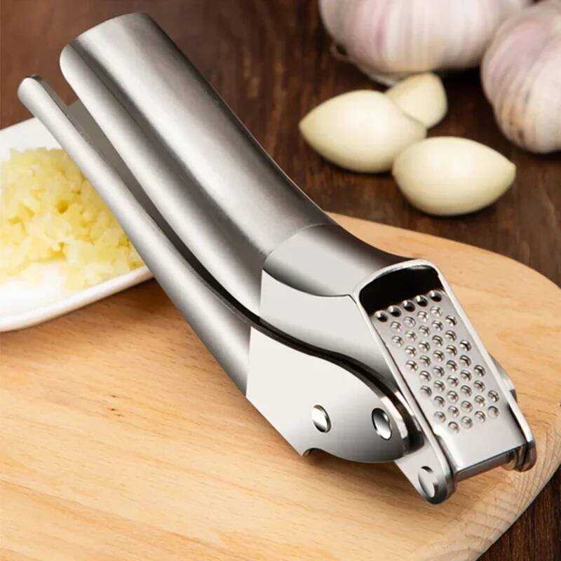 C Easy Squeeze Garlic Press, Heavy-Duty 18/8 Stainless Steel Garlic Mincer Crusher With Ergonomic H