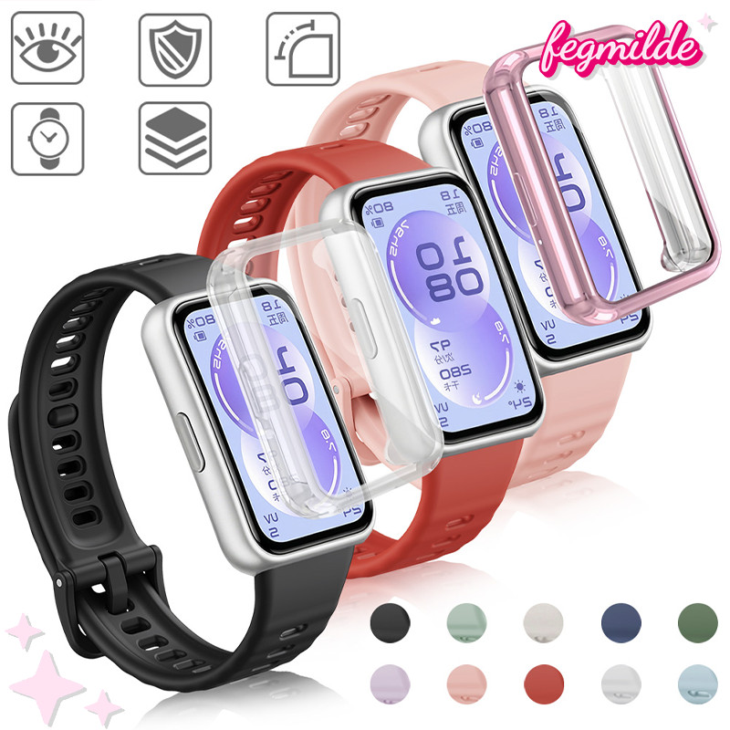 กรณี TPU ป้องกัน Gores อ่อน + สายยาง for Smartwatch Huawei Band 11/11 Pro สายรัดข้อมือซิลิโคนป้องกันหน้าจอฝาครอบกันชน