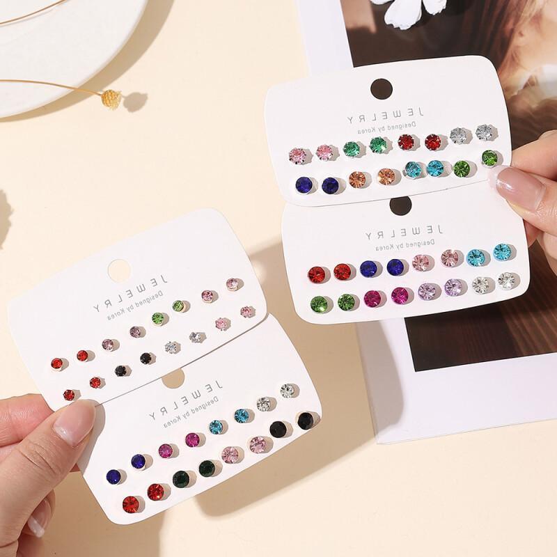 8 คู่ Simple Multi-Color Zircon ต่างหูสตั๊ดชุดที่มีสีสันรอบ Hypoallergenic ต่างหูคริสตัลเครื่องประดับอุปกรณ์เสริม