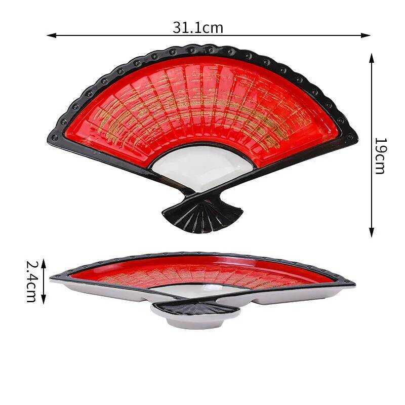 C Dumpg Plate With Vinegar Dish Creative Ceramic Partition Plate Japanese Hand-Ed Sushi Fan-D Snack