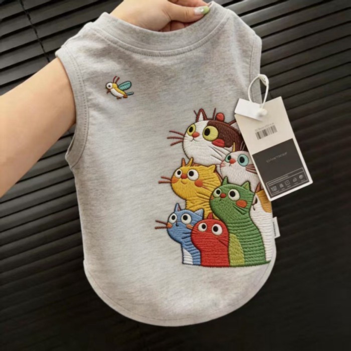 [พร้อมสต็อกขายร้อน] เสื้อผ้าสัตว์เลี้ยงสุนัขแมวฤดูร้อนบางการ์ตูนพิมพ์เสื้อกั๊ก