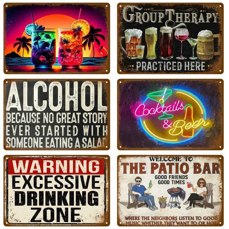 เครื่องดื่มเบียร์ Vintage Tin Sign Wall Decor Art สําหรับบาร์ผับ Man Cave ตกแต่งไวน์ป้ายโลหะโปสเตอร์วิสกี้แผ่นแผ่นภาพจิตรกรรมฝาผนัง