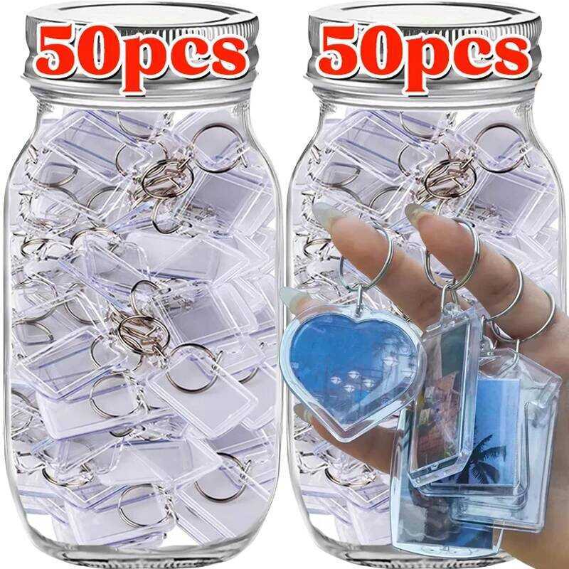 C 5/50Pcs Transparent Rectangle Blank Clear Acrylic Insert Photo Picture Frame Keyring Keychain DIY