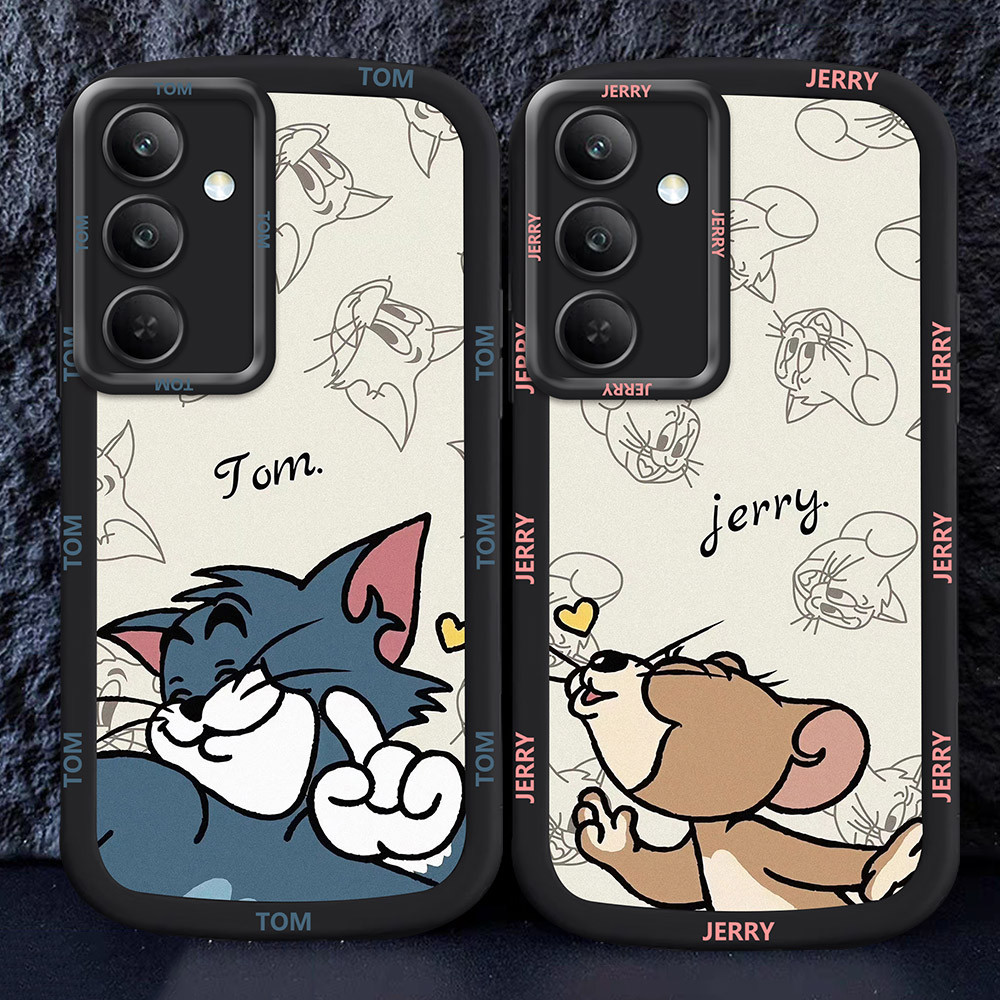 อ่อนนุ่มเคสโทรศัพท์หรับ Samsung A25 S24 S22 A36 A56 S25 Ultra Plus 5G M47 couple Cat Mouse