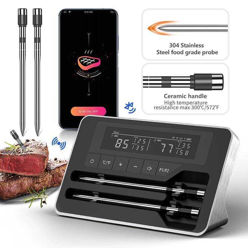 C Smart Wireless Meat Thermometer With 5Mm Ultra-Thin Probe, Bluetooth Meat Thermometer With Large
