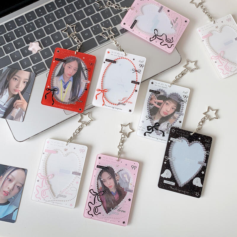 ที่ใส่บัตรอะคริลิคแข็ง เคสเก็บรูป 3 นิ้ว สีชมพู/ดำ/แดง สไตล์โบว์ โปร่งใส กันรอยขีดข่วน