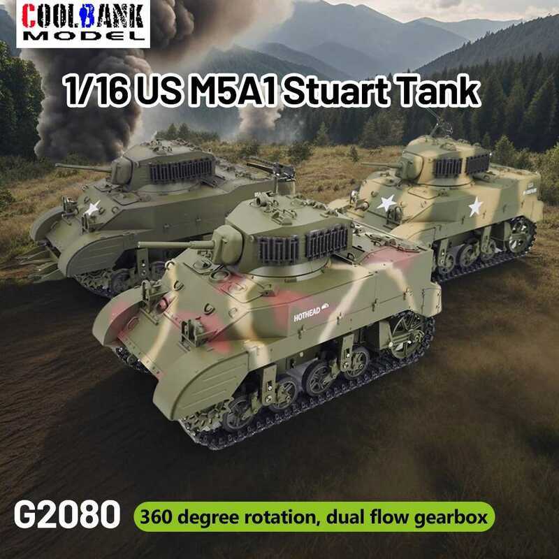 C COOLBANK 1/16 US M5a1 Stuart Tank 2.4Ghz Remote-Controlled Tracked Vehicle 360° Rotating Turret W