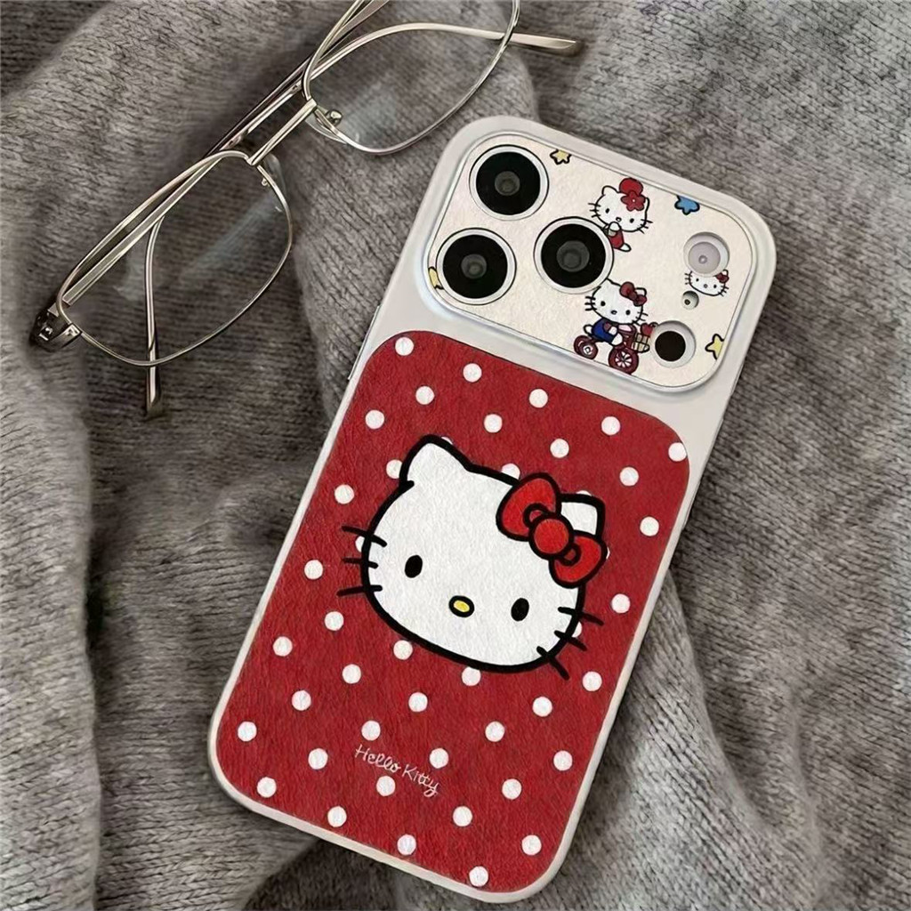 น่ารัก Hello Kitty การ์ตูน polka dot รูปแบบหนังเคสโทรศัพท์สําหรับ OPPO A6c A6s A6x A5x A3x A5 A3 Pro A3s A5s A9 2020 A12 A15 A15 A15s A16 A17 A18 F17 A11k