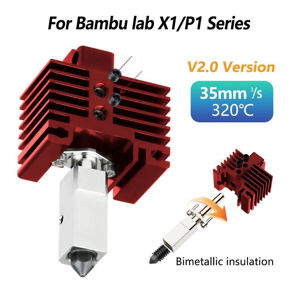 P1P Hotend ชุดอัพเกรดสําหรับ Bambulab p1s Hotend V2.0 Bi โลหะ Heatbreak X1 คาร์บอน P1P เทอร์มิสเตอร์