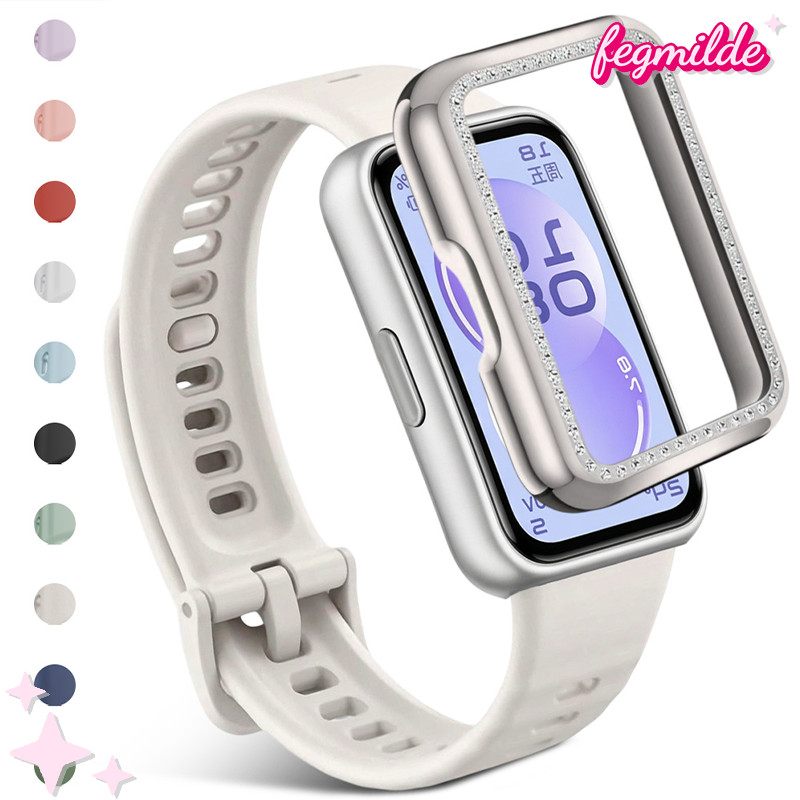 กรณี PC เพชร + สายยาง for Smart Watch Huawei Band 11/ Huawei Band 11 Pro กีฬาซิลิโคนวงเข็มขัดป้องกันหน้าจอฝาครอบกันชน