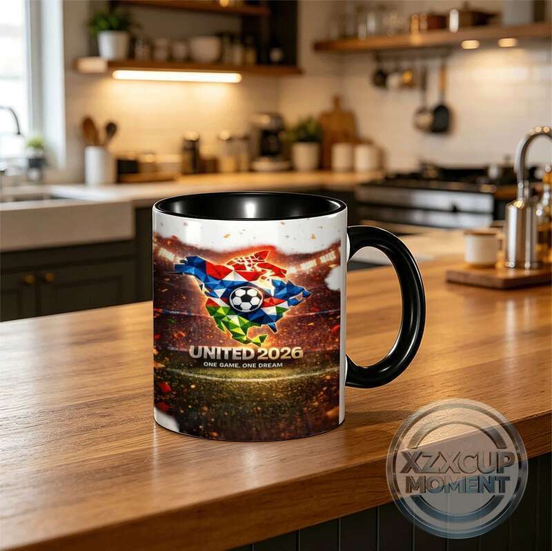 United 2026 Event Mug การออกแบบแผนที่เรขาคณิตสีสันสดใสพร้อม "One Game One Dream" สโลแกน - Joint Host