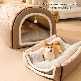 ที่นอนสัตว์เลี้ยง 2 IN 1 ที่นอนสุนัข บ้านแมว ขนาดใหญ่พกพาได้ ด้านล่างมีกันลื่น สามารถพับเก็บได้เป็นโซฟา นุ่มสบาย