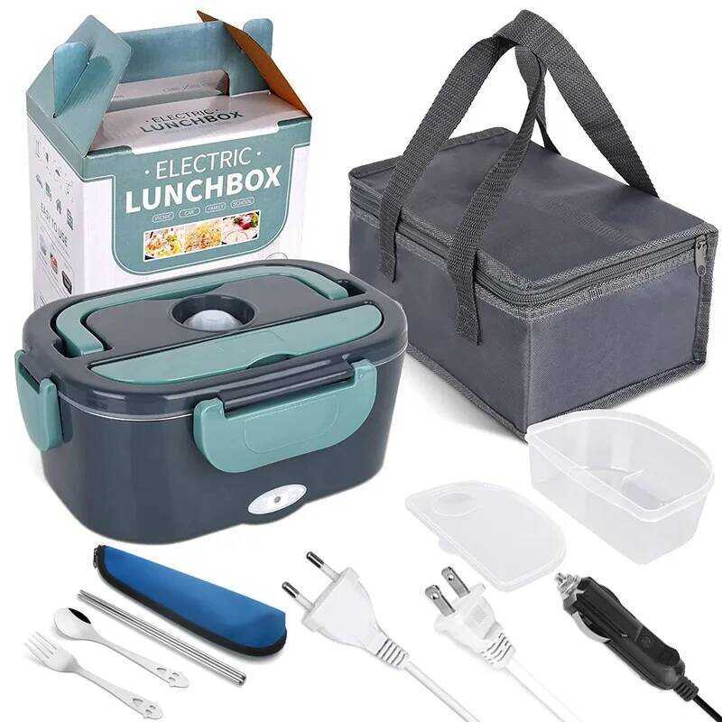 C 2 In1 Home Car Electric Lunch Box Stainless Steel Food Heating Bento Box 12V 24V 110V 220V Food H