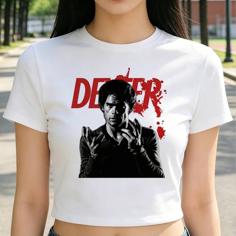 Dexter เสื้อครอปสาวน่ารักกราฟิกเสื้อยืดโกธิคน่ารักอะนิเมะ goth