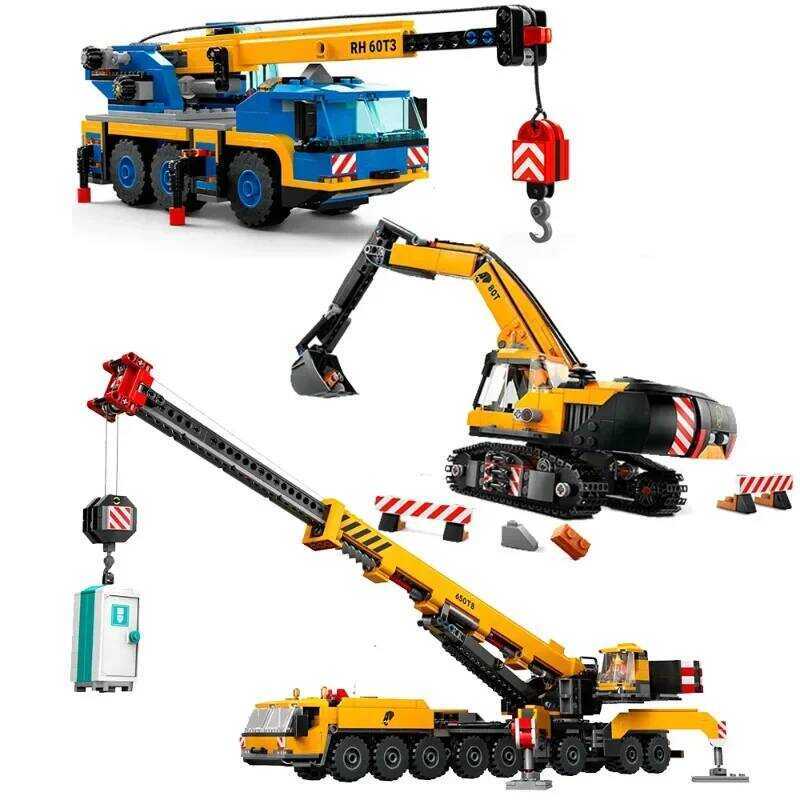 C City Mobile Construction Crane Excavator Building Bloc MOC 6040 60324 60420 Assemble Bric Toys Gi