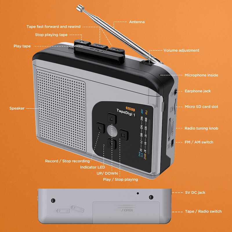 Ezcap234 TapeDigi Cassette Converter เทปวิทยุขนาดเล็กถึงหน่วยความจําการ์ด MP3TF