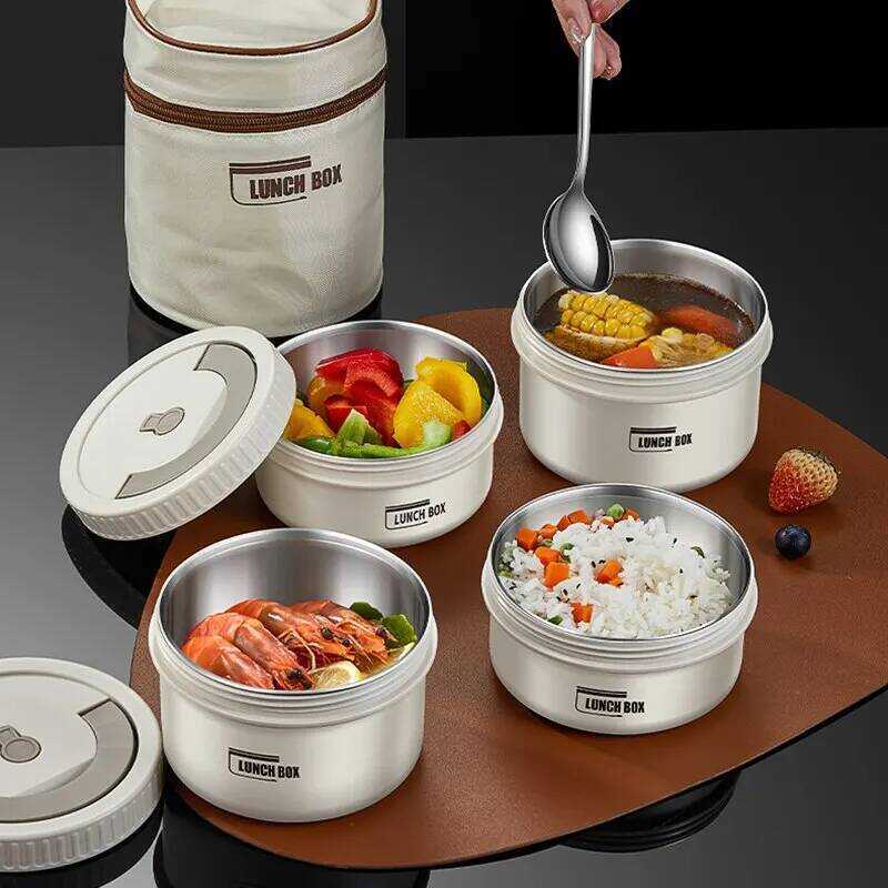 C Lunch Box Portable Insulated Lunch Container Set Stackable Bento Stainless Steel Lunch Container