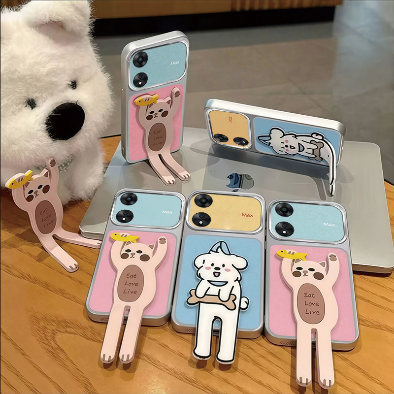เหมาะสําหรับ OPPO A18 A38 A98 5G เคสโทรศัพท์พร้อมซิลิโคนพับสุนัขแมวขาตั้งและปลอก TPDT11