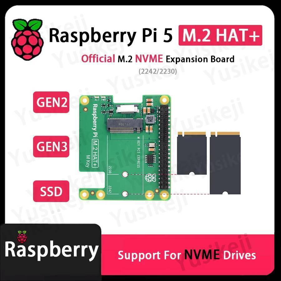 Original Raspberry Pi 5 M.2 NVME บอร์ดขยายหมวก + Gen2 Gen3 NVME M.2 SSD 2230/2242 Raspberry Pi 5 บอร