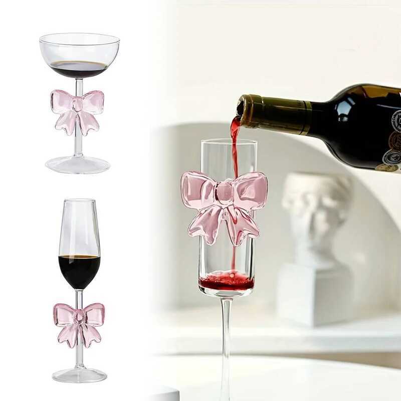C 1-Pack Creative Pink Bow Tall Wine Glass Sparkg Wine Glass Suitable For Family Dining Table Outdo