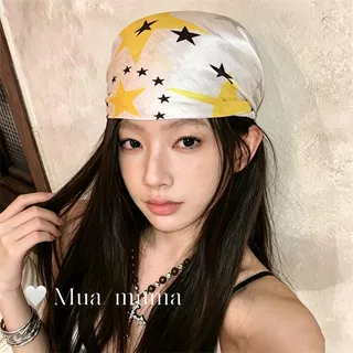 แฟชั่นที่ไม่ซ้ํากัน ins สไตล์ฤดูใบไม้ผลิฤดูร้อน Star Headscarf หญิง High-End Sense ผ้าพันคอ All-Match ผ้าพันคอสแควร์ 68 ซม.ผ้าพันคอ