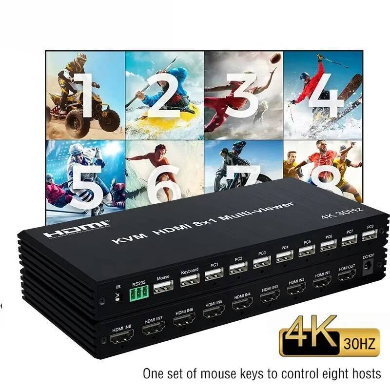 4K HDMI KVM Multiviewer Switch 8 in 1 Out KVM HDMI USB Screen Multi Viewer Seamless 8x1 Multiplexer 