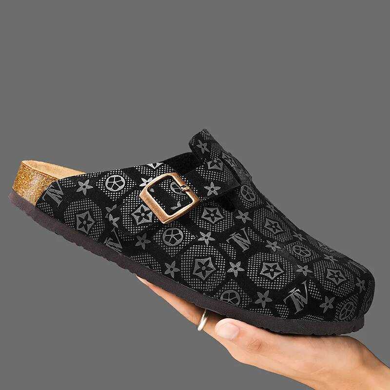 C Men Fashion Clogs Slippers For Women Classic Suede Men Mules Cork Footwear Leather Potato Shoes W