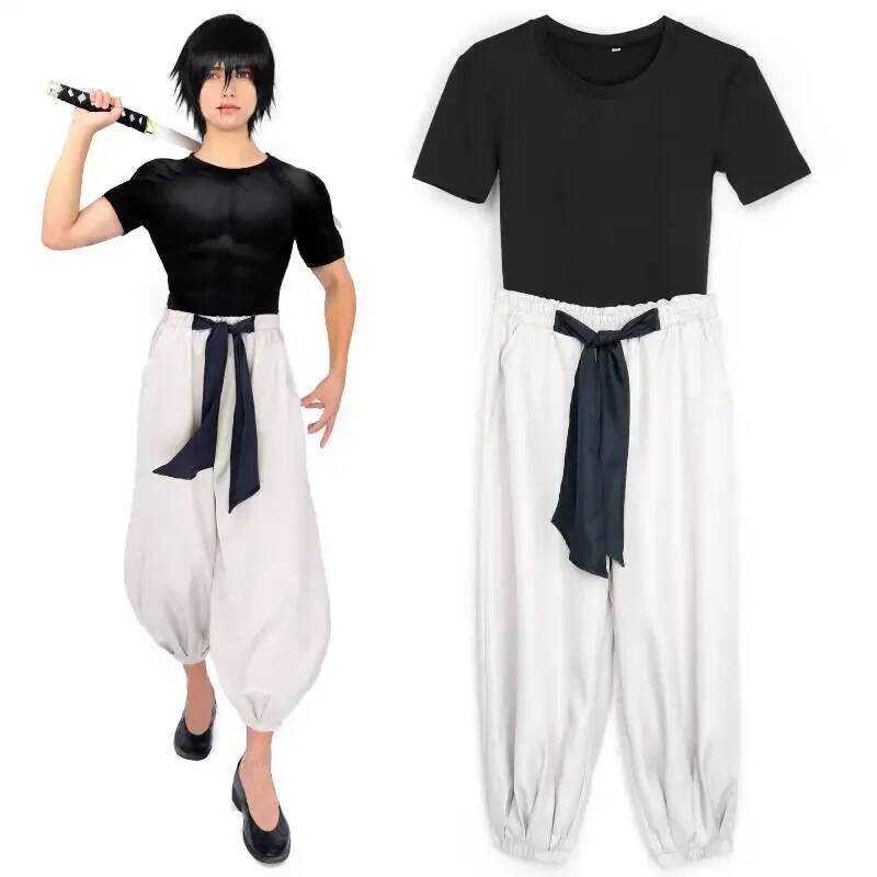 C DAZCOS Toji Fushiguro Cosplay Costume Stretchy Top Pants Outfit Adult Unisex Short Sleeve Top Pan