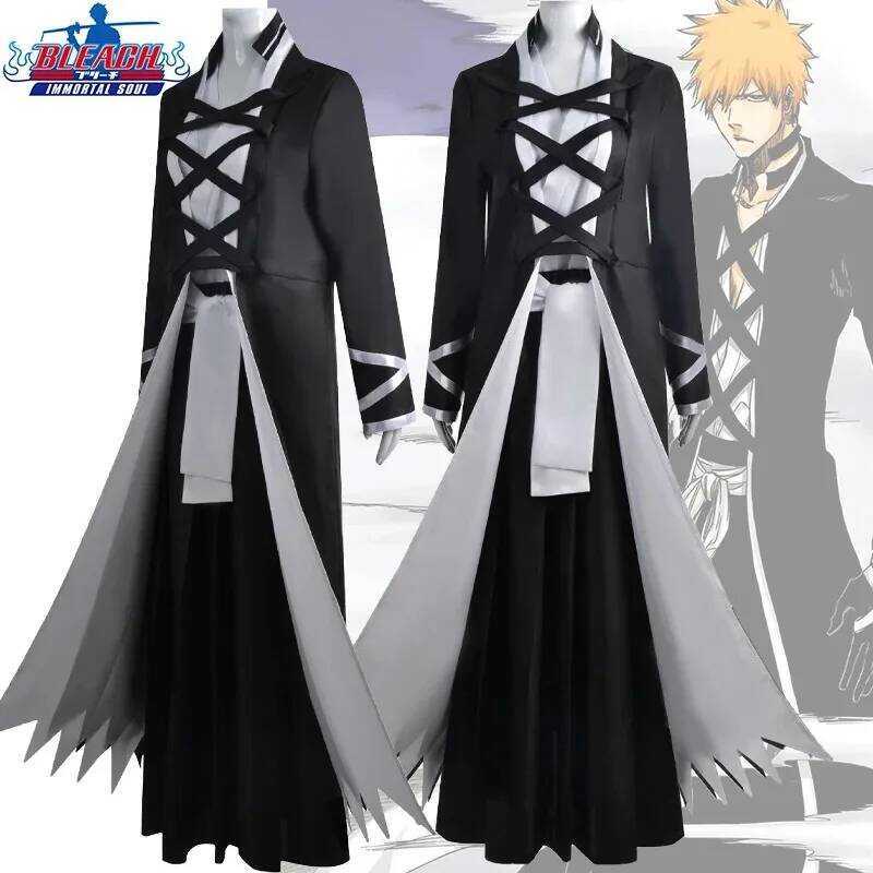 C Anime BLEACH Kurosaki Ichigo Cosplay Costume Japanese Manga Cosplay Black And White Outfit Hallow