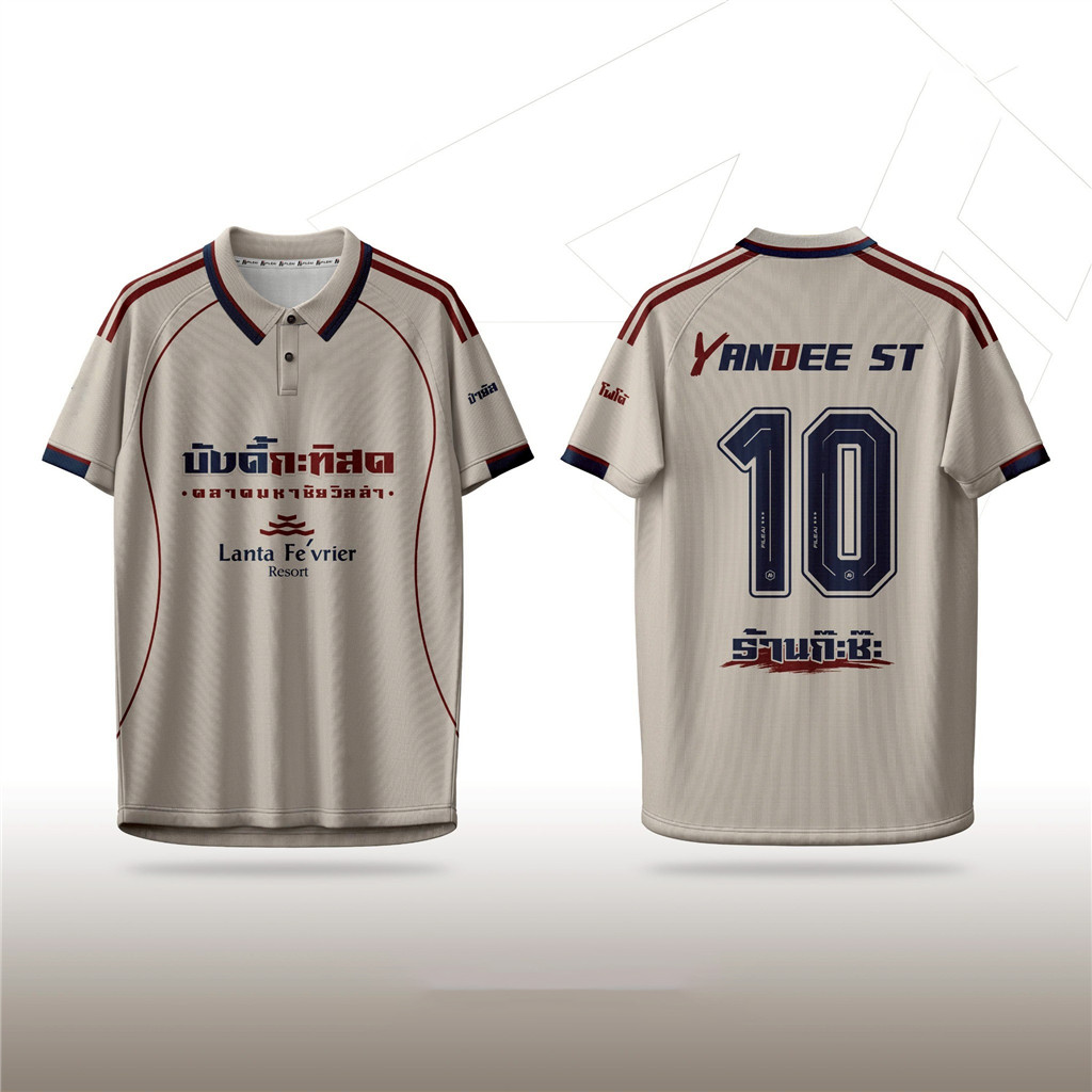 เสื้อโปโลสไตล์ฟุตบอลวินเทจ สีครีม สวมใส่สบาย