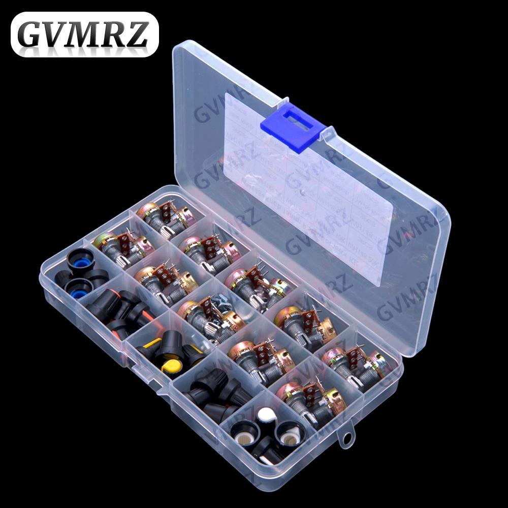 20PCS WH148 1K 5k 10K 20K 50K 100K potentiometer สวิทช์ WH148 พร้อมฝาครอบลูกบิดเดี่ยว 15 มม.1K-100K
