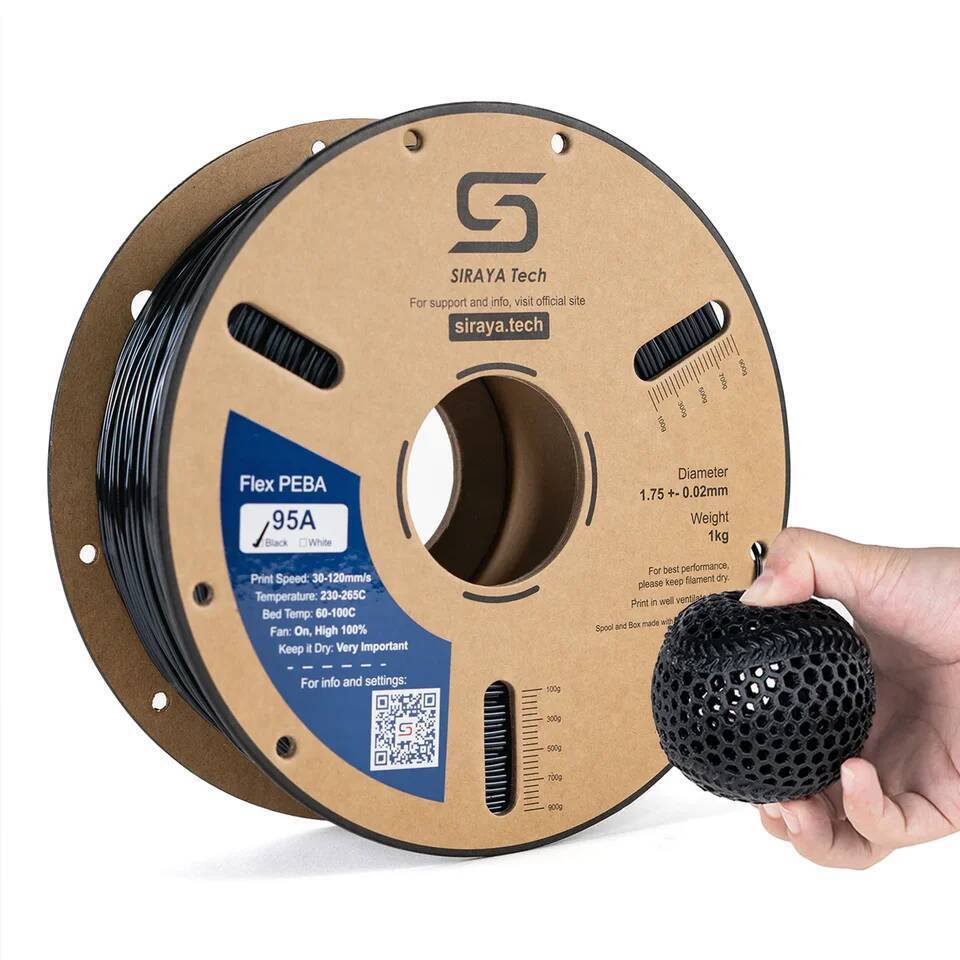 PEBA Filament ยืดหยุ่น Rebound PEBA 95A เส้นใยยืดหยุ่นสําหรับ SIRAYA TECH TPU 95A 3D การพิมพ์เส้นใย