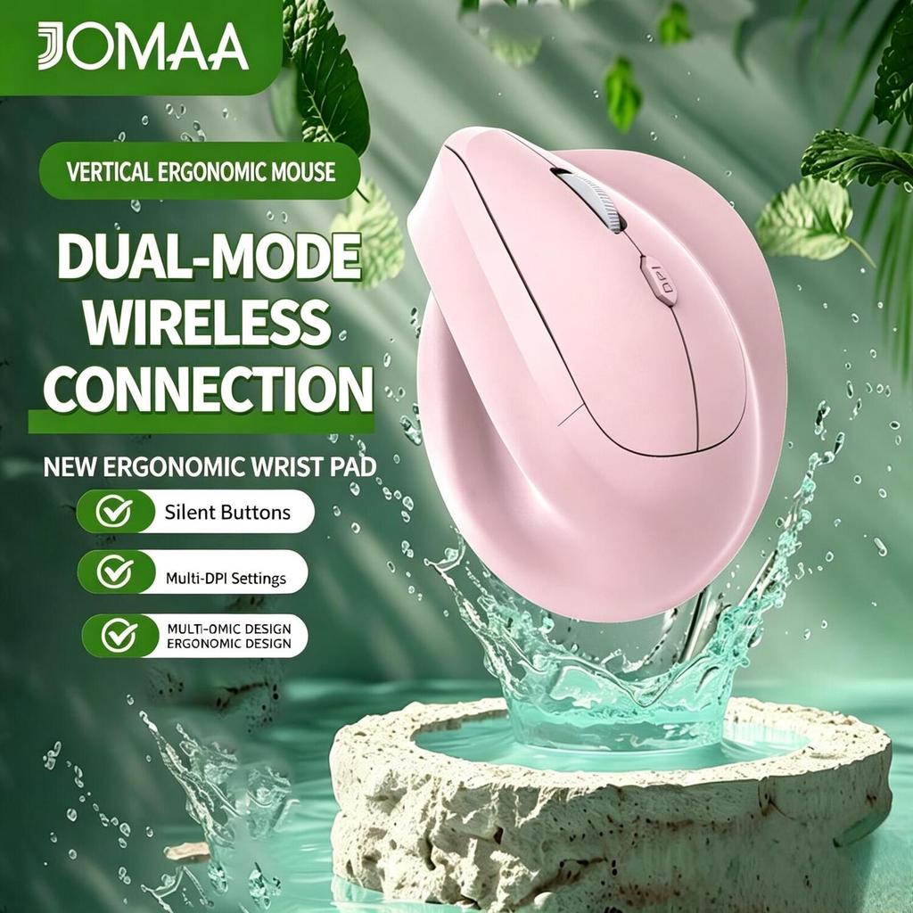 Jomaa Ergonomic เมาส์ไร้สาย 2.4G + บลูทูธชาร์จเม้าส์เงียบเมาส์แนวตั้งสําหรับโฮมออฟฟิศ
